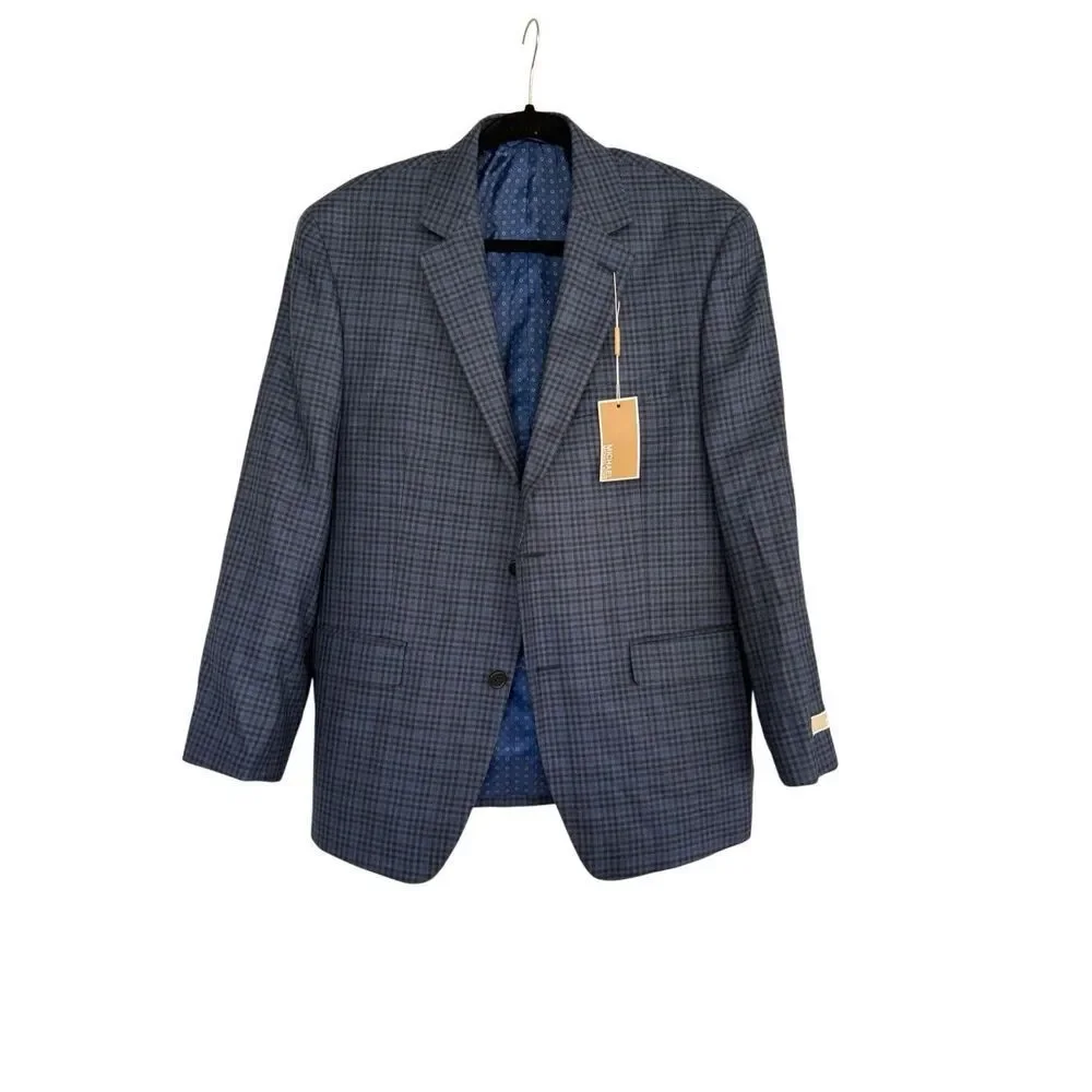 NWT Michael Kors Mens Blue Plaid Wool Silk Blend Blazer Sport Coat Jacket Sz 42